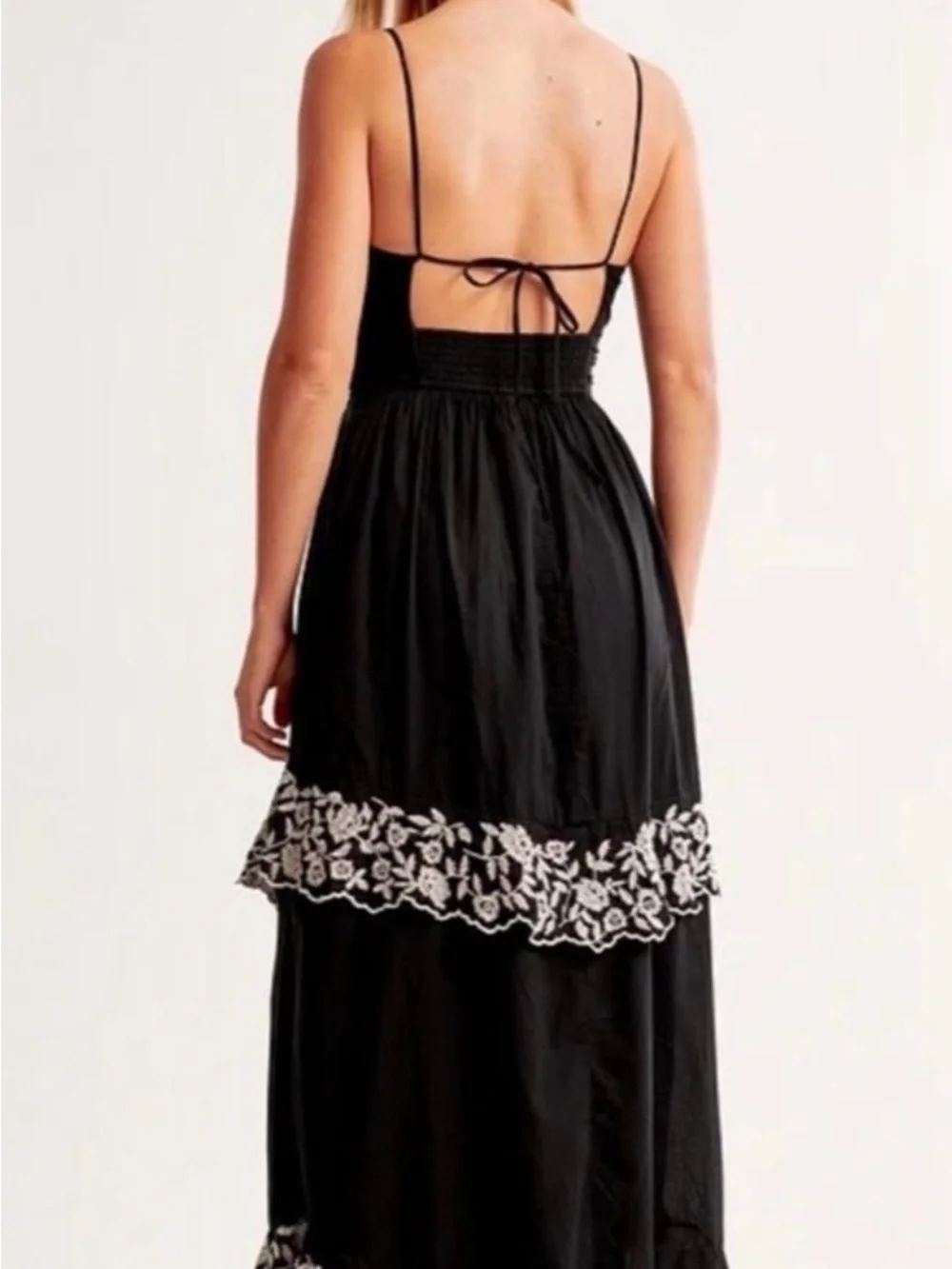 Abercrombie & Fitch Black Maxi Dress with White Floral Embroidery